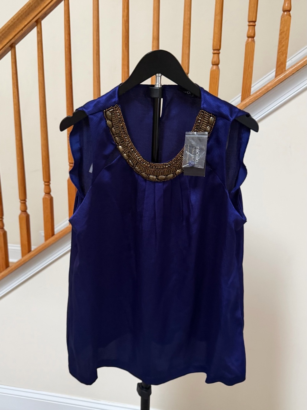 Nicole by Nicole Miller Blue Beaded-Neck Camisole